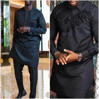 2023 Новый мужской костюм в африканском этническом стиле, рубашка-стойка с принтом и повседневные брюки, комплект мужской одежды из 2 предметов