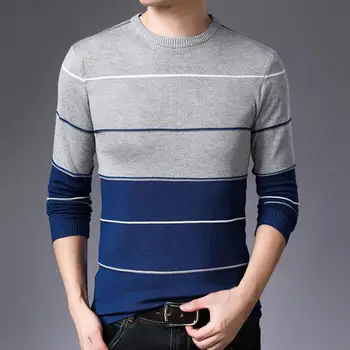 Трикотаж, Стильный весенний свитер с круглым вырезом, Пуловер, Мужской Весенний свитер контрастного цвета, мужская одежда