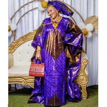 Фиолетовые африканские платья для женщин, традиционная одежда для свадебной вечеринки, оригинальный халат Riche Dashiki, вечерние платья с принтом и шарфом