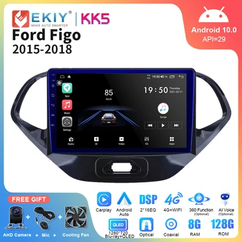 EKIY KK5 2 Din Автомобильный Радиоприемник Для Ford Figo 2015-2018 AI Voice Мультимедийный Видеоплеер QLED Экран Bluetooth USB Carplay Стерео GPS